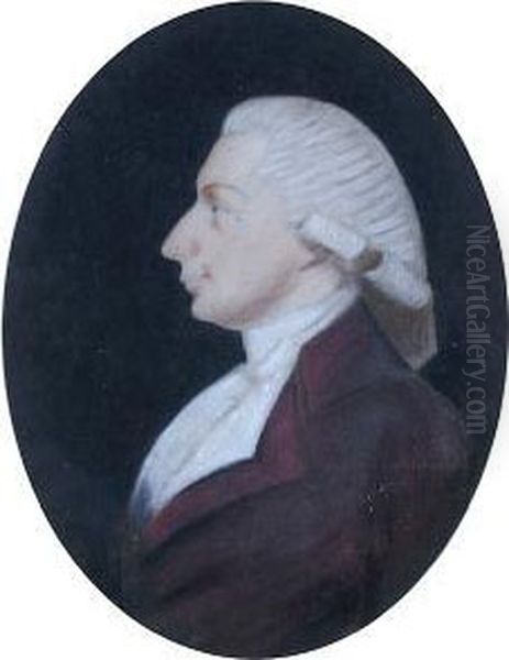 A Portrait Of A Young Gentleman, Thought To Bewarren Hastings, In Profile, Oval Oil Painting by Hugh Douglas Hamilton