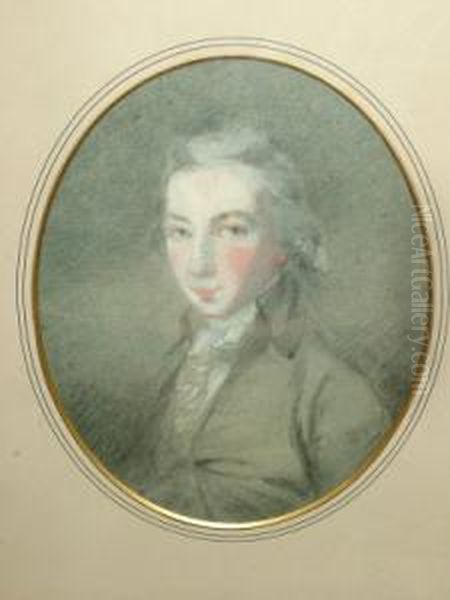 Circle Of Hugh Douglas Hamilton,
 Irish 1740-- Portrait Of A Gentleman, Quarter-length Turned To The 
Left; Black And Coloured Chalk With Touches Of Watercolour, On Green 
Paper, Oval, 24x18cm Oil Painting by Hugh Douglas Hamilton