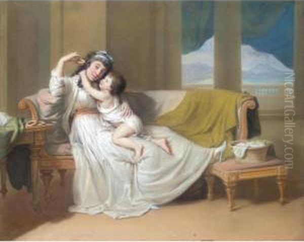 Portrait Of A Woman And Child In An Interior Oil Painting by Hugh Douglas Hamilton