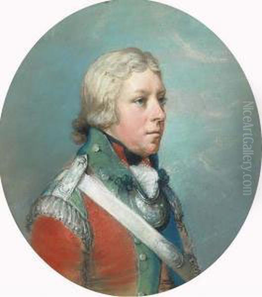 Portrait Of Sir Corbett Corbett, Half-length, In Profile To The Right, In Military Dress Oil Painting by Hugh Douglas Hamilton