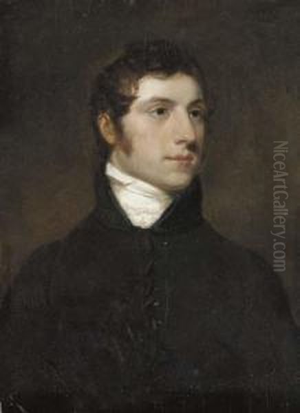 Portrait Of A Gentleman, 
Believed To Be Robert La Touche, Smallhalf-length, In A Black Coat Oil Painting by Hugh Douglas Hamilton