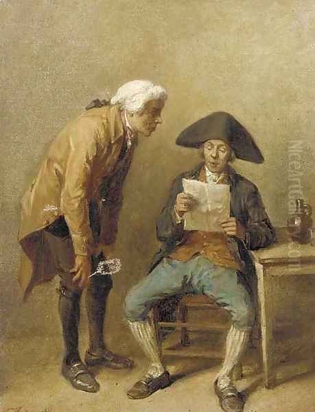 Two gentlemen reading a letter Oil Painting by Jean-Baptiste Madou