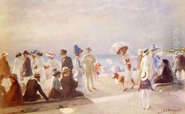 Scene de Plage Oil Painting by Firmin Marcelin Michelet