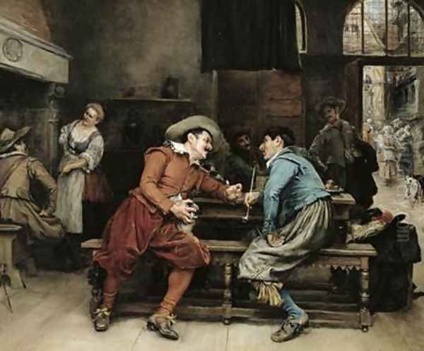 Two Men Talking in a Tavern Oil Painting by Jean Charles Meissonier