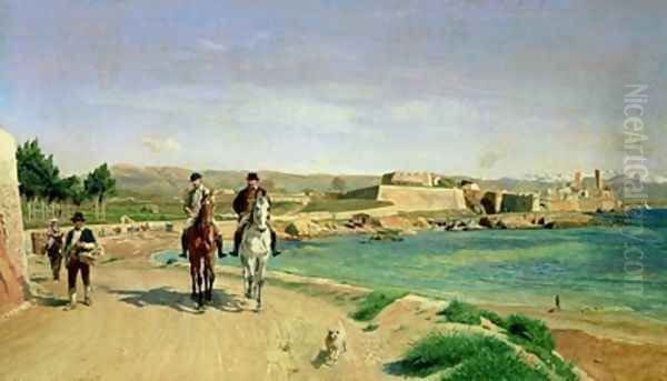 Antibes the Horse Ride 1868 Oil Painting by Jean Charles Meissonier