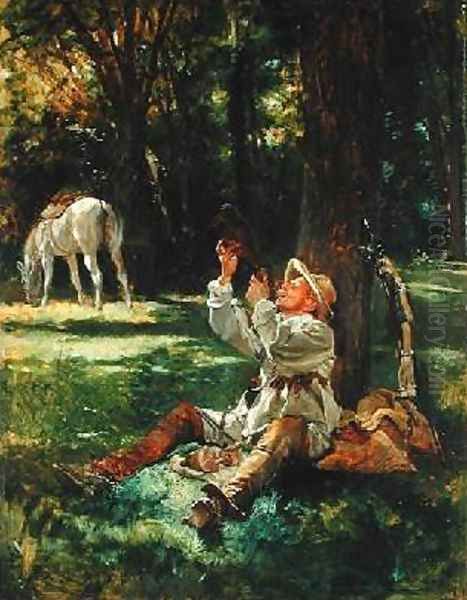 Riders Rest 1876 Oil Painting by Jean Charles Meissonier