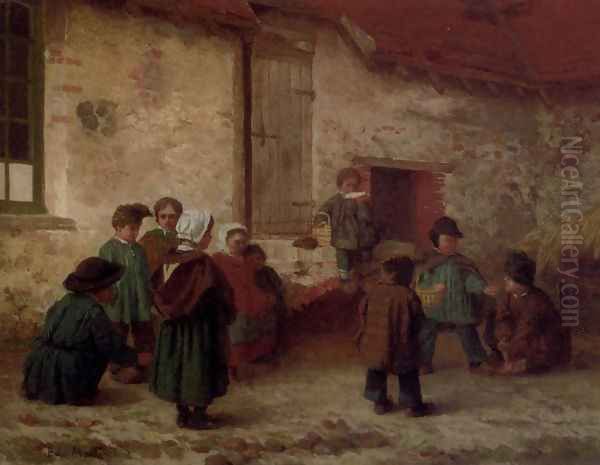 A Break From School Oil Painting by Antoine Edouard Joseph Moulinet