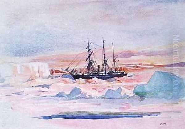 Aurora Australis illustration from The Heart of the Antarctic Oil Painting by George Marston