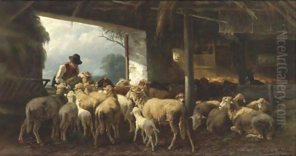 Feeding The Sheep Oil Painting by Christian Friedrich Mali