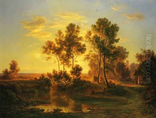 A Landscape at Dusk Oil Painting by Christian Morgenstern