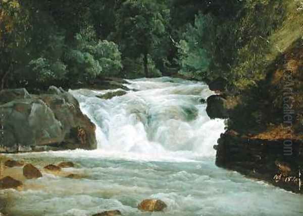 A Waterfall in Upper Bavaria 1830 Oil Painting by Christian Morgenstern