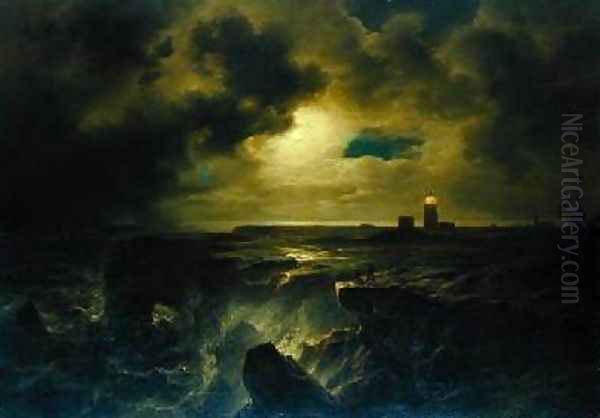 Helgoland in Moonlight 1851 Oil Painting by Christian Morgenstern