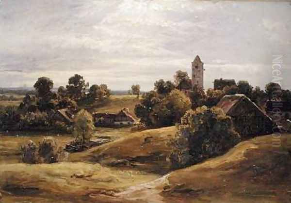 Village near Dachau 1859 Oil Painting by Christian Morgenstern