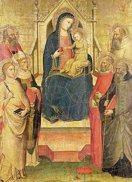 Madonna and Child Enthroned with St Apollonia St Mark a Bishop Saint St Jerome St Benedict and St Anthony of Padua Oil Painting by di Nardo Mariotto