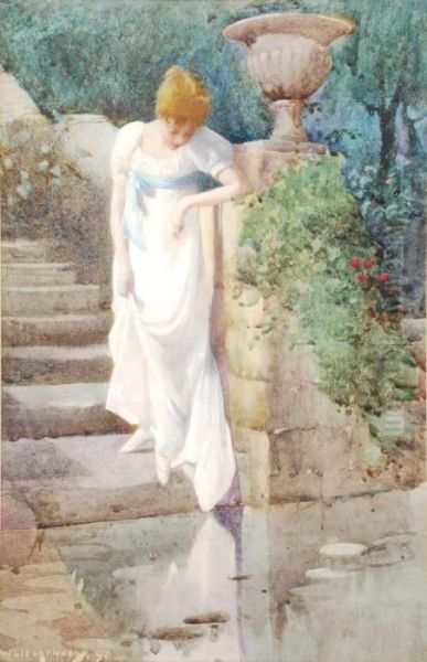 Ayoung Girl Standing On The Steps To A Pool by William Lee Hankey