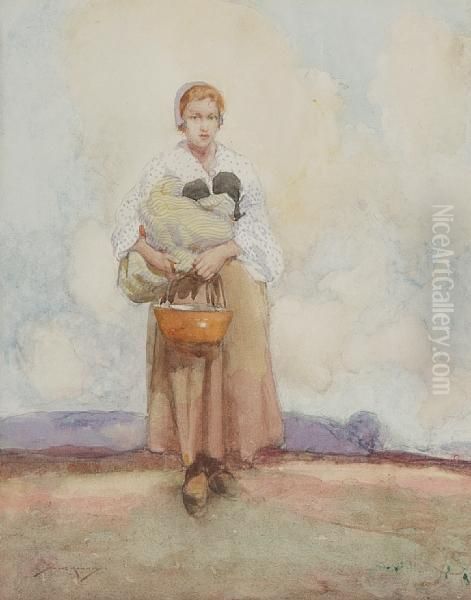 Launderess Oil Painting by William Lee Hankey