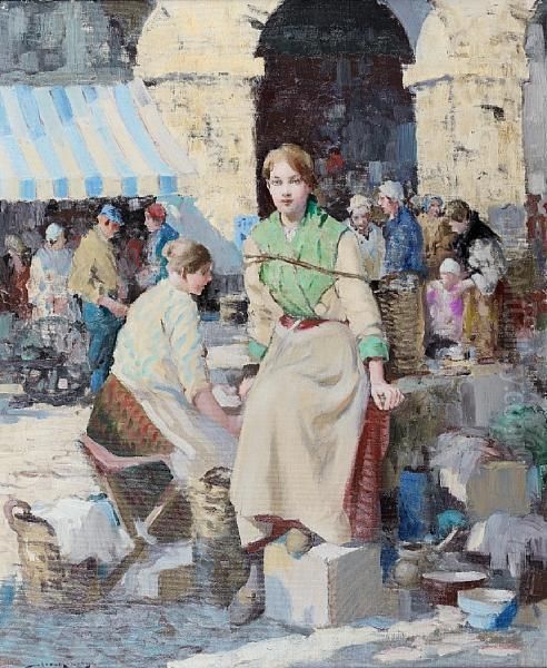 French Market Oil Painting by William Lee Hankey