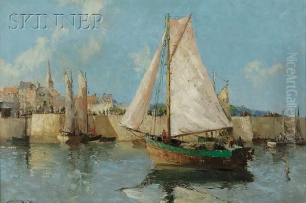 View Of Sailboats By A Rampart by William Lee Hankey