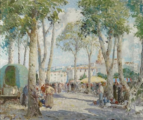 A Market In Provence Oil Painting by William Lee Hankey