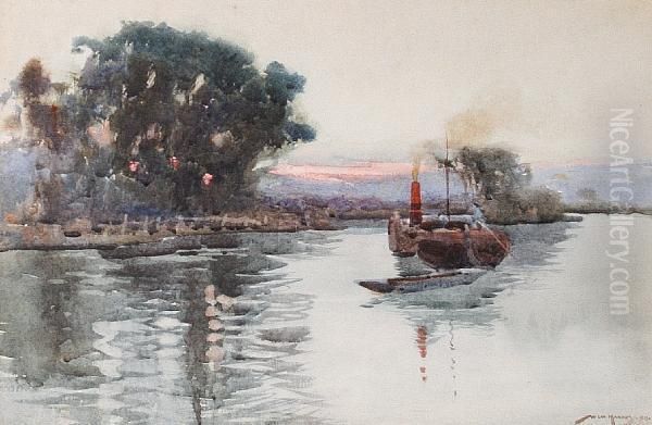 On The Thames At Isleworth Oil Painting by William Lee Hankey