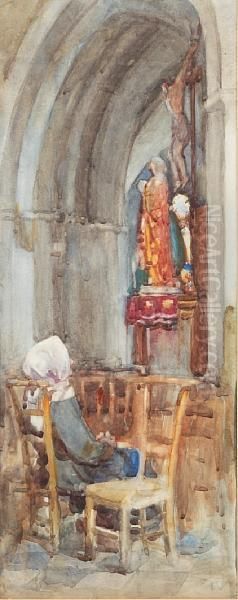 Woman In A Church Interior Oil Painting by William Lee Hankey