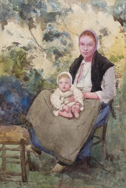 Brittany Peasant Woman And Child Oil Painting by William Lee Hankey