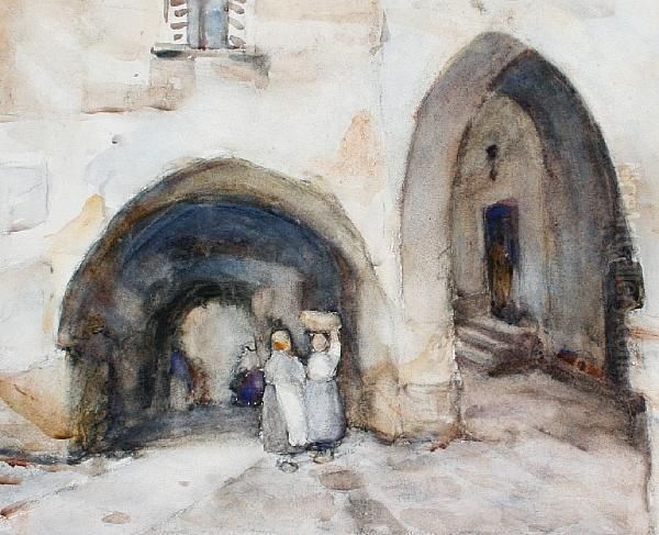 Figures Under An Arch Oil Painting by William Lee Hankey