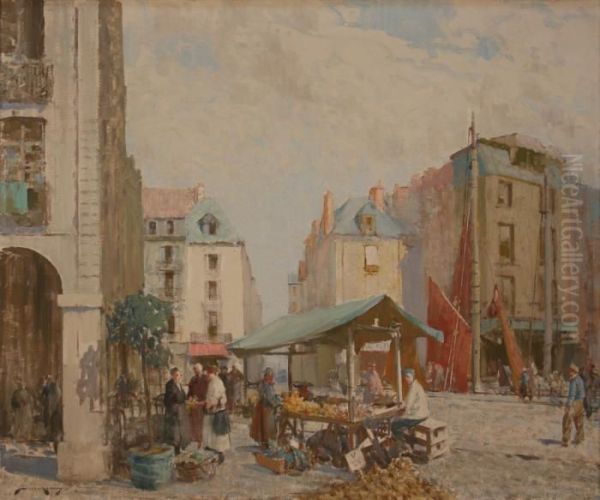 Fruit And Vegetable Stall, Dieppe Oil Painting by William Lee Hankey