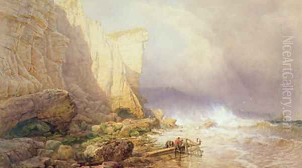 Stormy Weather Clearing Seaton Cliffs South Devon Oil Painting by John Mogford