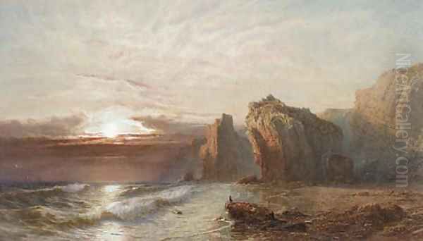 Sunset at Kynance Cove, Cornwall Oil Painting by John Mogford