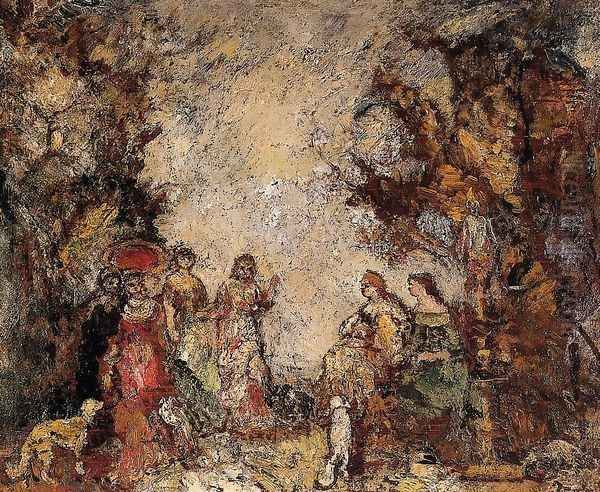 The Meeting of the Elegant Ladies Oil Painting by Adolphe Joseph Thomas Monticelli