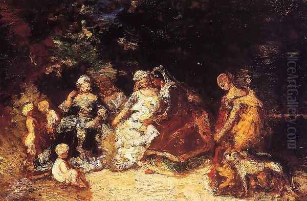 Elegant Women and Cupids Oil Painting by Adolphe Joseph Thomas Monticelli