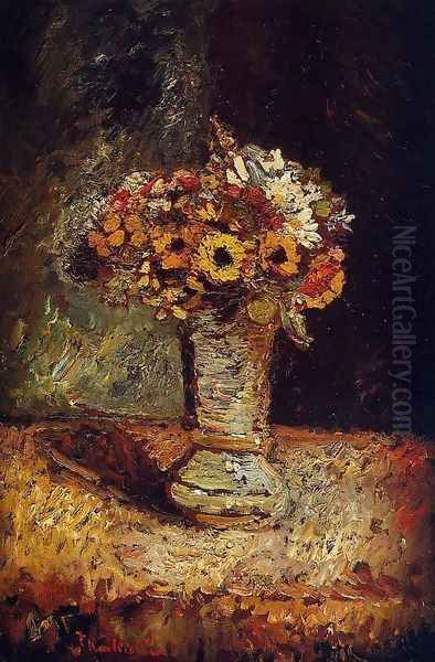 Flowers in a Vase Oil Painting by Adolphe Joseph Thomas Monticelli