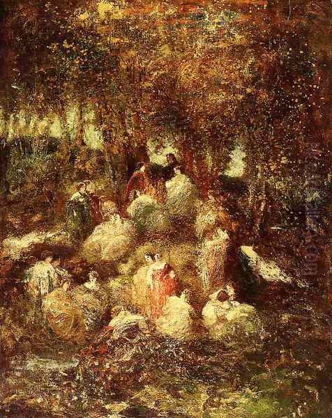 Rural Scene Oil Painting by Adolphe Joseph Thomas Monticelli