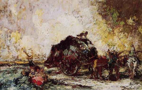 The Hay Card Oil Painting by Adolphe Joseph Thomas Monticelli