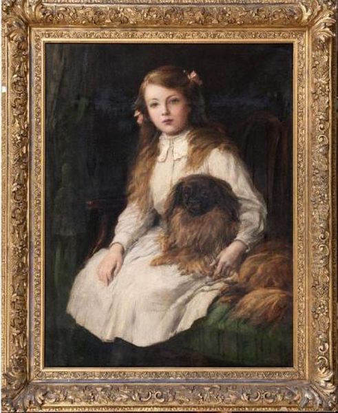 Portrait Of A Girl With Her Pet Pekingese Oil Painting by Heywood Hardy