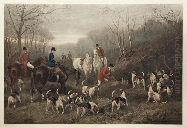 A Fox Hunting Scene Oil Painting by Heywood Hardy