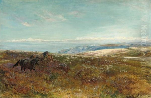 Ponies On The Moors, Summer Oil Painting by Heywood Hardy