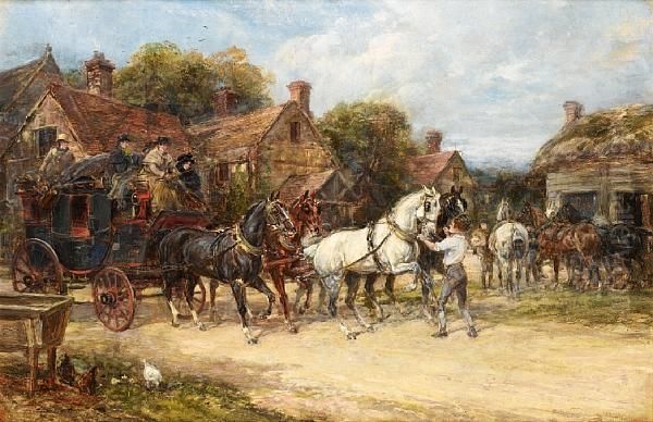 Changing Horses Oil Painting by Heywood Hardy