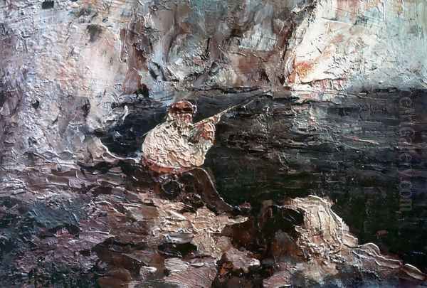 Fisherman Oil Painting by Adolphe Joseph Thomas Monticelli