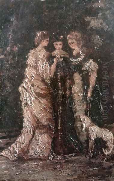 Three Women Oil Painting by Adolphe Joseph Thomas Monticelli