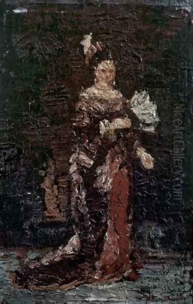 Lady with fan Oil Painting by Adolphe Joseph Thomas Monticelli