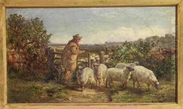 A Shepherd Counting His Flock Oil Painting by Heywood Hardy