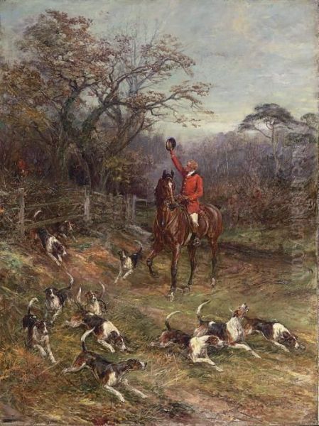 Hounds On The Scent Leaving A Covert Oil Painting by Heywood Hardy