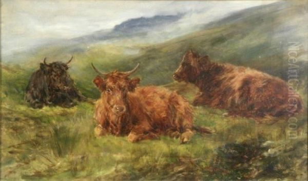 Highland Cattle At Rest Oil Painting by Heywood Hardy