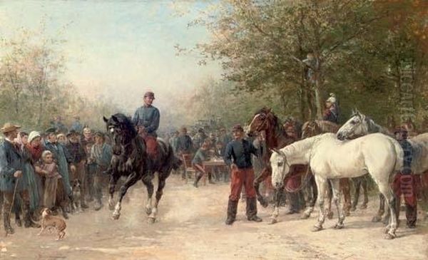 French Troops Billeting Oil Painting by Heywood Hardy