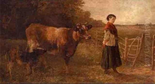 Cow-girl Oil Painting by Heywood Hardy