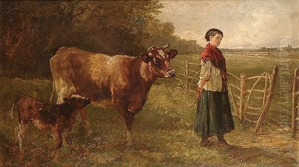 The Cow-girl Oil Painting by Heywood Hardy