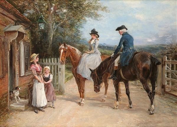 A Country Visit Oil Painting by Heywood Hardy