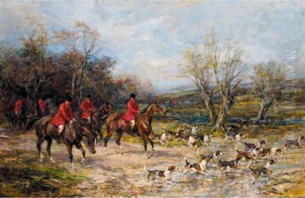 Crossing The Stream Oil Painting by Heywood Hardy